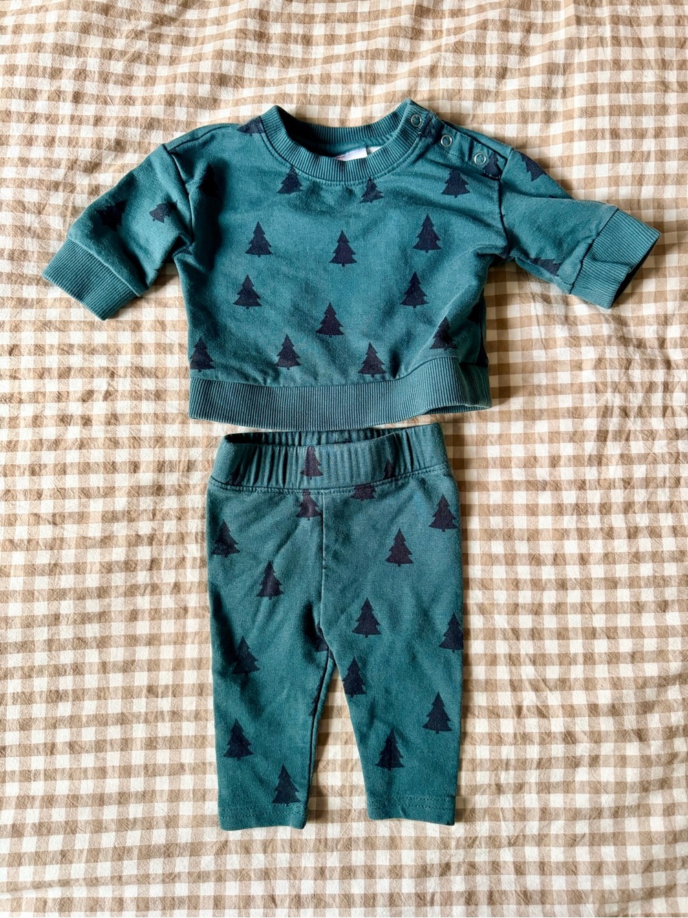 Hanna Andersson Green Set with Dark Tree Print